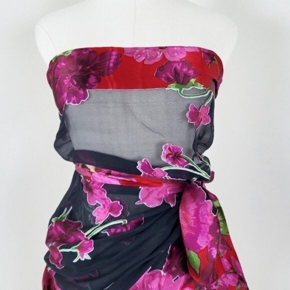 Vintage Sheer Floral Scarf Rectangular Shawl Top Cover-up - Picture 6 of 6